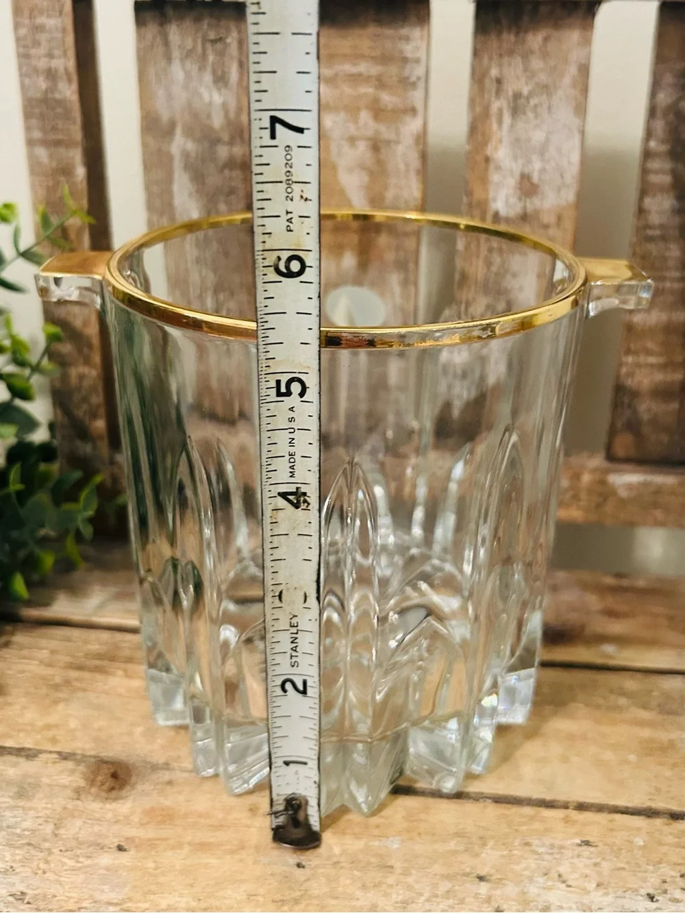 VINTAGE Crystal Mini Ice Bucket 24K Gold Rim 1980's Made in Italy